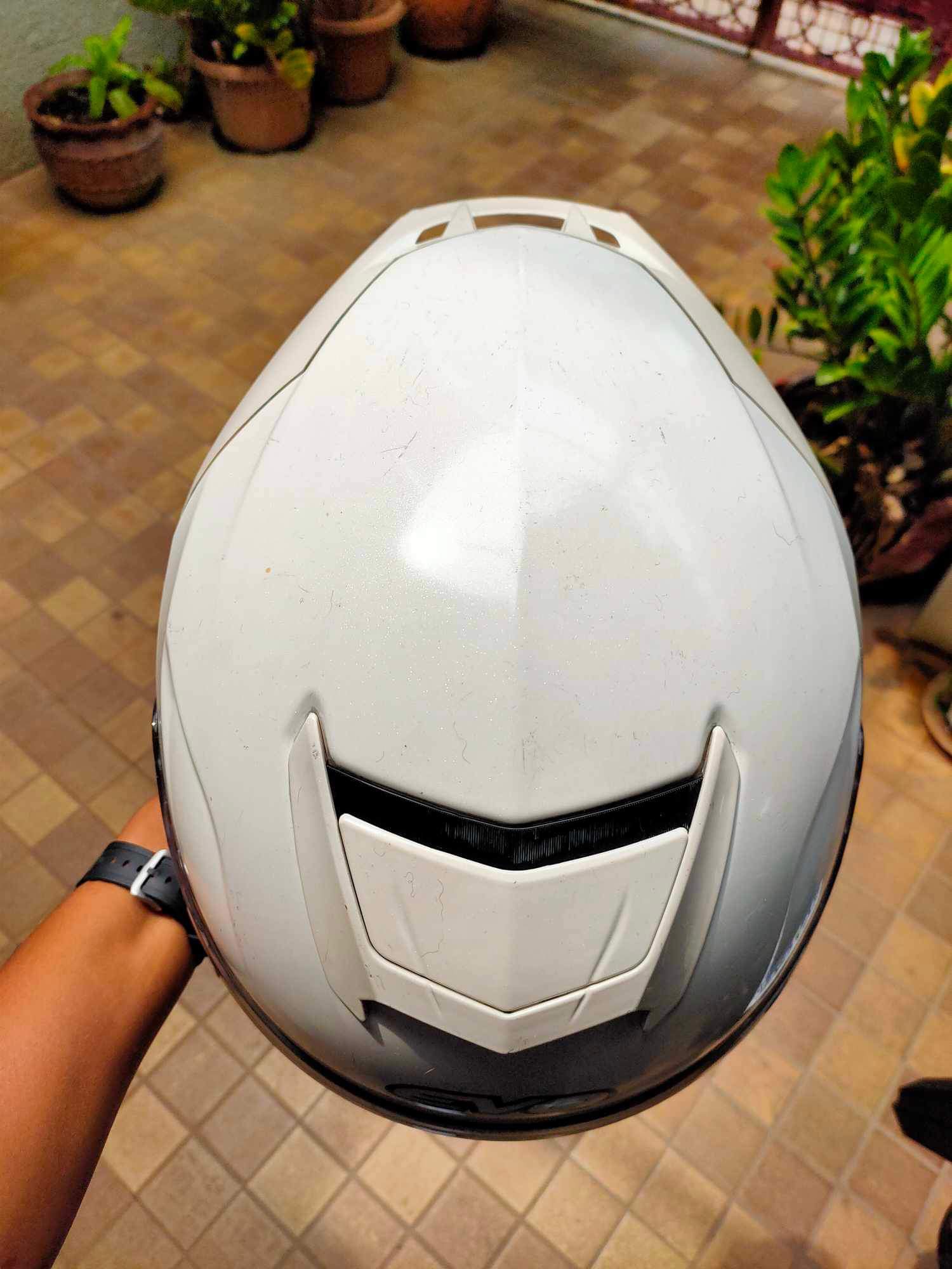 White motorcycle helmet after VBRO helmet care
